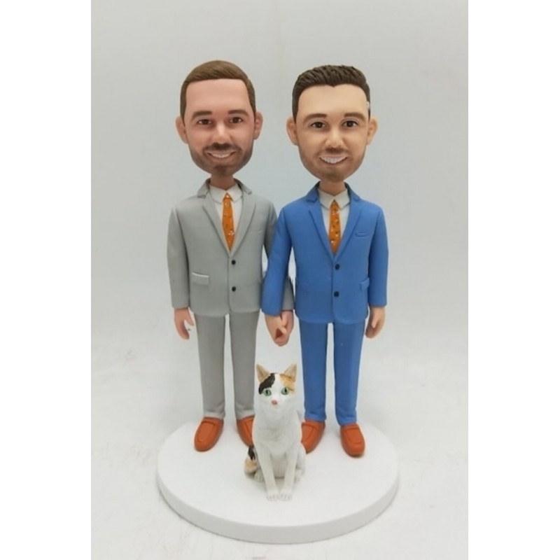 Custom bobblehead wedding gay "With our Cat"