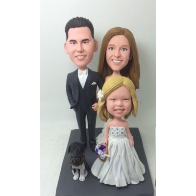 Custom bobblehead wedding "With our Daughter and Dog"