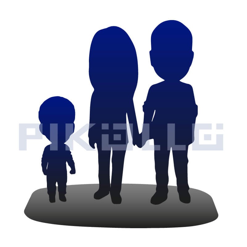"Full custom bobblehead couple with a child"