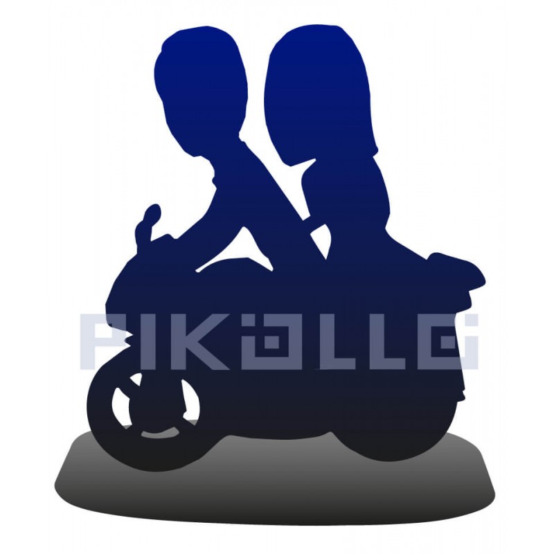 "Full custom bobblehead couple on motorbike"